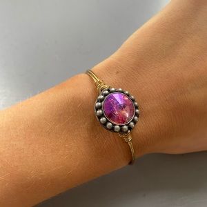 LUCA + DANNI Gold Bangle Bracelet with Pink Gem